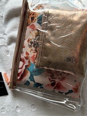 Clear and Floral Cosmetic Pouch Set (3) with Rose Gold and floral Accents